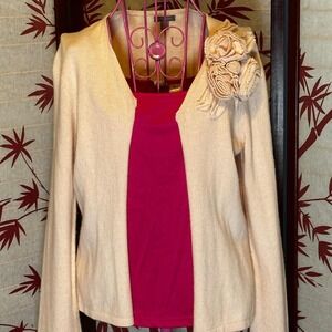 Ann Taylor Soft Blush Pink Knit Cardigan Sweater Flower Detail Womens S Coquette